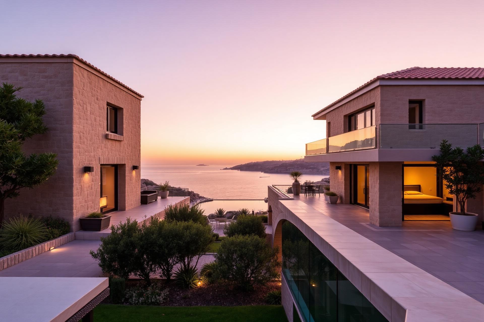 Mediterranean apartments in Malta at golden hour